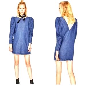 Zara Puff Sleeve V-back Denim Dress